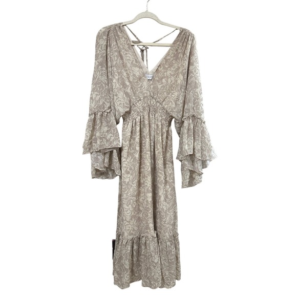 Dress Forum Dresses & Skirts - Dress Forum Los Angeles Beige Floral Jacquard Ruffle Mini Dress FD6087 Small